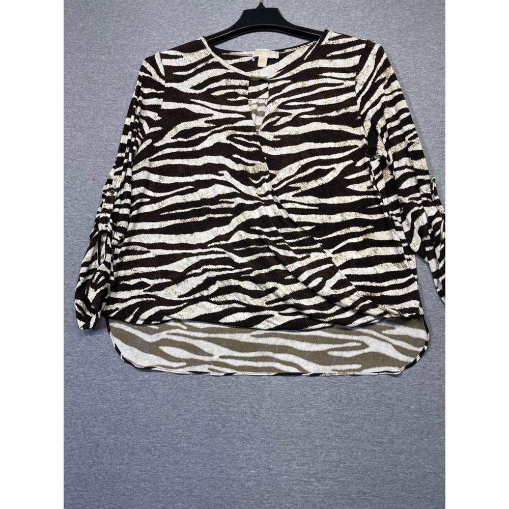 Women's Michael Kors Zebra Print Blouse Size large Brown White